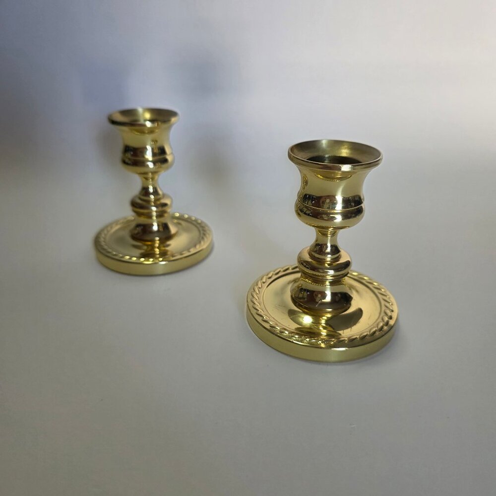 Vintage Baldwin Solid Brass Candlestick Holders, Set of 2, Decorative Rope Base